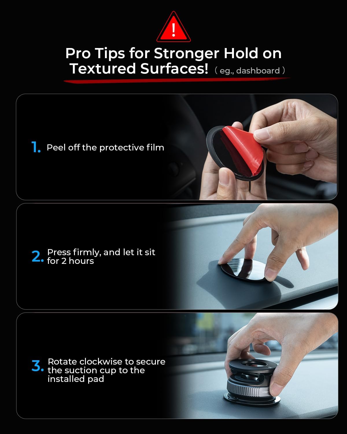 Vacuum Magnetic Phone Holder for Car - 360°Rotatable Foldable Dashboard Phone Holder for iPhone 16 Pro MAX 15 14 13 12 & Samsung, Multi-Surface Suction Phone Mount for Car, Desk, Kitchen, Gym (Black)