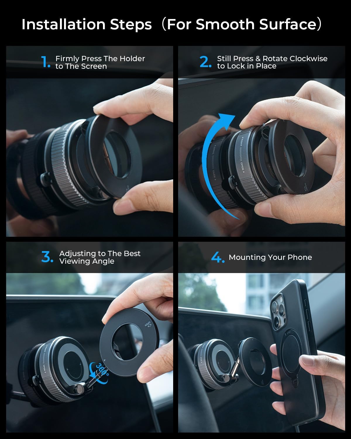 Vacuum Magnetic Phone Holder for Car - 360°Rotatable Foldable Dashboard Phone Holder for iPhone 16 Pro MAX 15 14 13 12 & Samsung, Multi-Surface Suction Phone Mount for Car, Desk, Kitchen, Gym (Black)